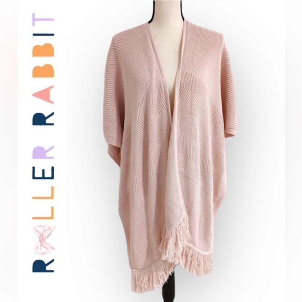 Roller Rabbit May Cape Sweater poncho solid Pale Rose, fringed hem,fits all NWT